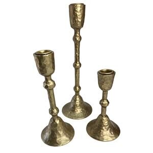 Gold Rustic Distressed Taper Candle Holders Set of 3 Vintage Decorative  Design